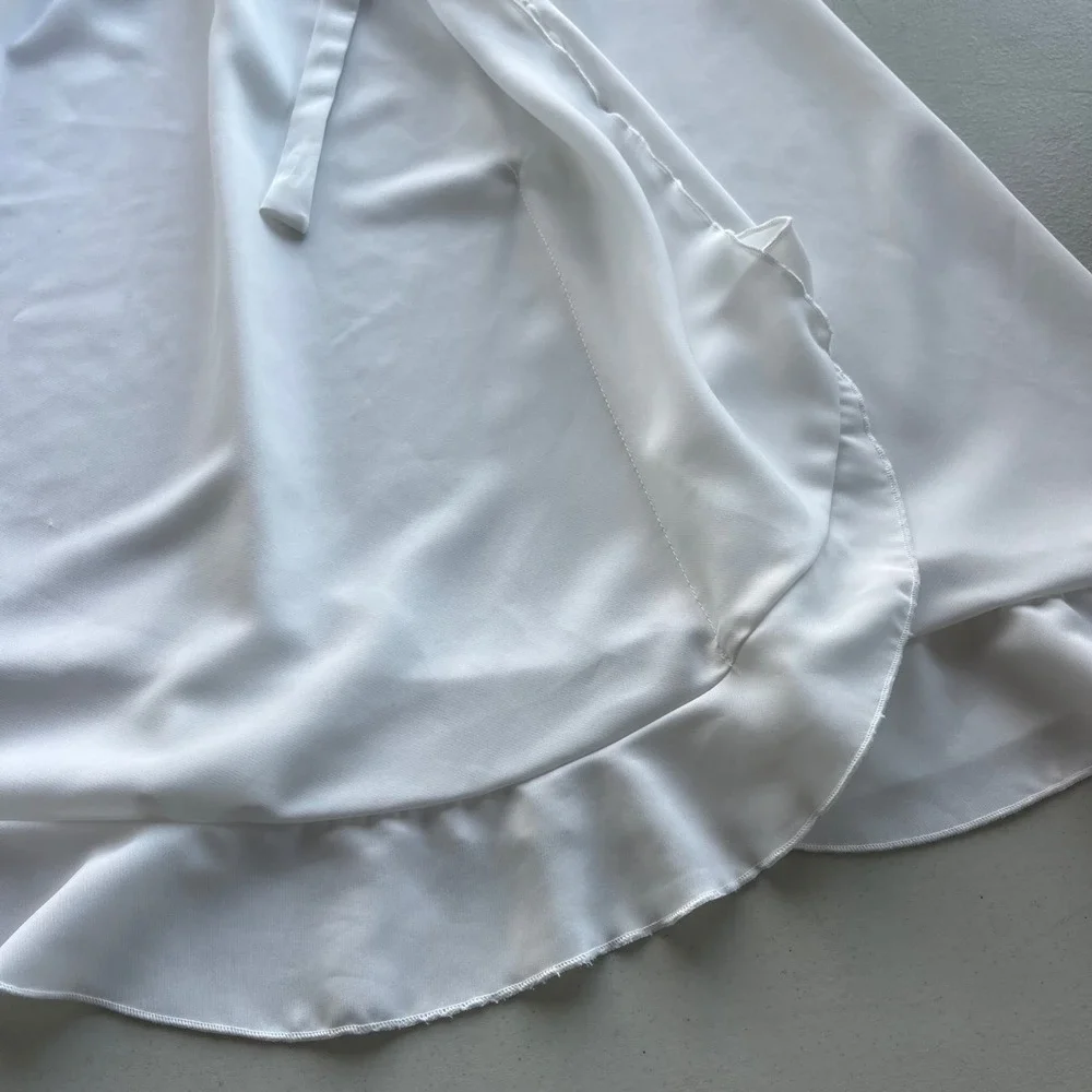 Greathe XL White Ruffle Hem Bow Elastic Waist Flowy Dancer Balletcore Wrap Skirt